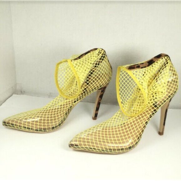 Why Envy Me? Women's Pointed Toe Mesh Heels Leopard Print Yellow Size 9 - Picture 2 of 9